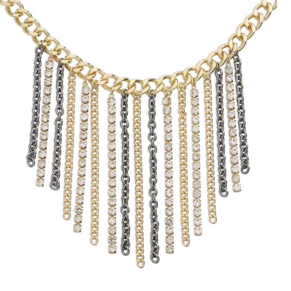 Madden NYC Bling, Badass Gold, Black, Rhinestones Chain Necklace